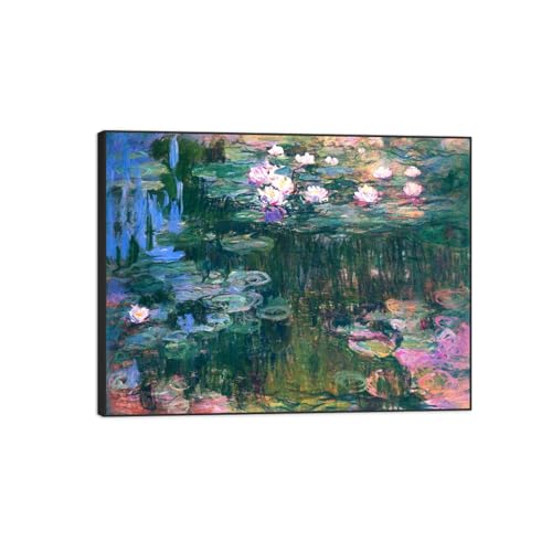Tableaux sur Toile Nénuphars avec Cadre Noir pour Habiller un Mur Vide