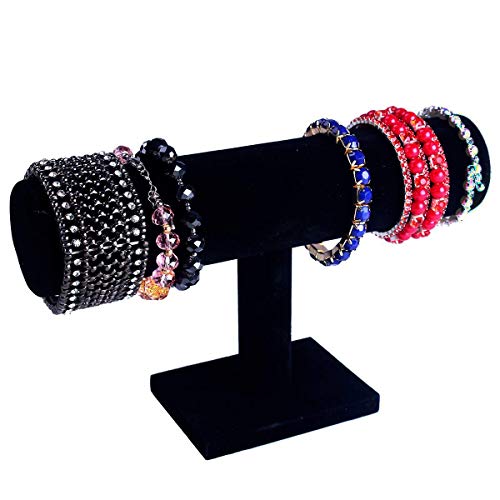 Hivory Velvet Single T Bar Bracelet Holder Stand, Jewelry Bracelet, Bangle, Necklace & Watch Organizer Display Stand for Home Organization - Black