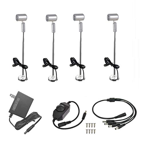 Xking 4-Pack Dimmable LED 1.5W Mini Spotlights Pole Jewelry Showcase Display Lighting Fixture Surface Mount with Online PWM Dimmer (Base B,8.3