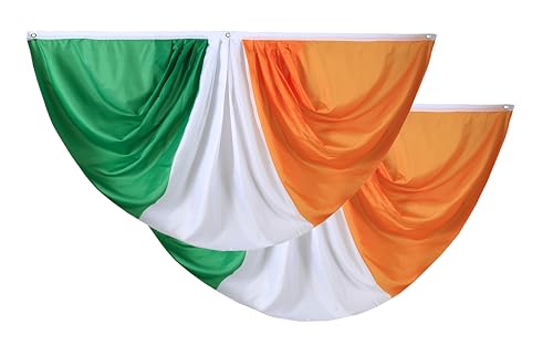 2 Pcs Ireland Fan Flag,Irish Pleated Fan Flag Bunting 3 x 6 Ft Pleated Banner Indoor/Outdoor/Front Porch Decorations,Country Half Fan Flag Patriotic Holiday decorations.