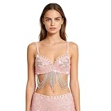 Sequin Bra Rhinestone Glitter Top Beaded Bra Belly Dance Fit 32B-34B (Pink)