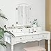 VASAGLE Vanity Makeup Set with 7 Drawers, 2 Brush Slots and 4 Open Compartments, Dressing Table with Tri-Fold Necklace Hooked Mirror, Solid Wood Legs, Cushioned Stool, Cloud White URDT06M