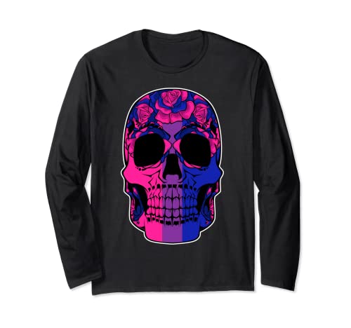 Bisexual Sugar Skull LGBT-Q Cool Sutil Bi Orgullo Bandera Manga Larga