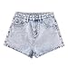 13-14 Years Girls' Denim Shorts with Cute Bow Embroidery Back Pockets Trendy Fashion Elastic High Waist Casual Summer Shorty Casual Jorts Blue