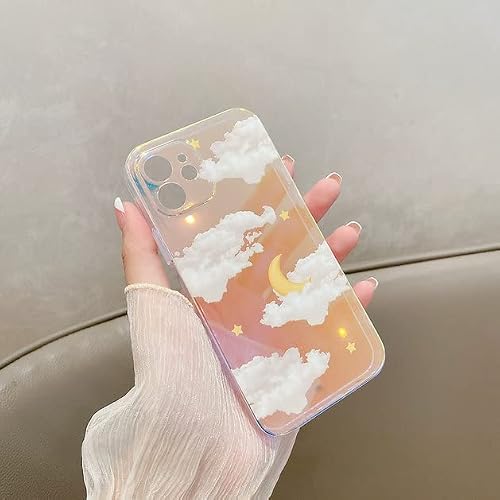 Holographic Cute Moon Stars Clouds Patterns - Imd Color Changing Iridescent Rainbow Laser Case Pretty Colors, Shock Proof Orange/Green/Teal/Blue/Yellow/Pink/Purple Colorful For Iphone Xr #TOP1