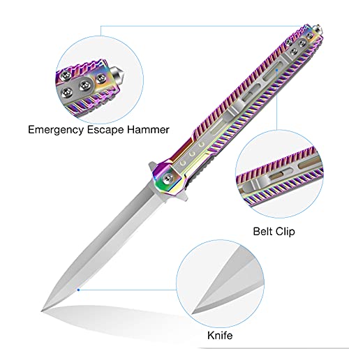 Miniatura 2 de Honzin 2 En 1 Navaja Plegable Multiherramienta 3cr13 Cuchillo De Bolsillo De Acero Inoxidable, Navajas De Rescate Con Rompevidrios Mango De Acero, Regalos El Arco Iris