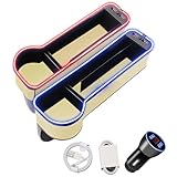 xiaoniu Car Seat Gap Filler Organizer, 2 Pack Multifunctional Car Seat Organizer, 7 Colours Changing LED Car Seat Seam Filler, Auto Console Side Storage Box with Cup Holders (beige)