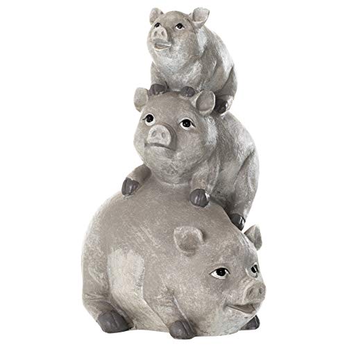 Statuette de jardin cochons en résine aspect pierre gris clair - 2