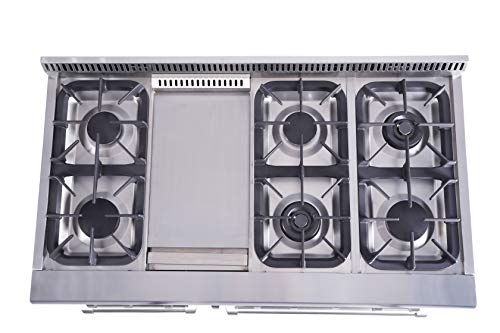 Thorkitchen Hrd4803U 48" Freestanding Professional Style Dual Fuel Range With 4.2 And 2.5 Cu. Ft. Double Oven, 6 Burners, Griddle, Convection Fan, Stainless Steel #TOP3