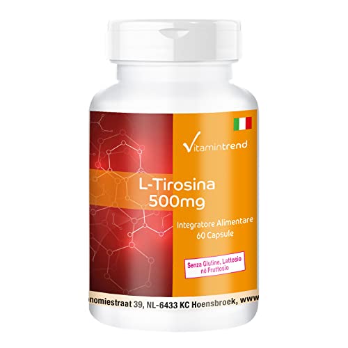 L-Tirosina 500mg - 60 capsule - aminoacido - altamente dosato - integratori dalla Germania | Vitamintrend