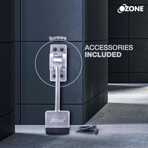 Image of Ozone Door Stopper with Rubber Foot for Wooden & Framed Doors | Satin Nickel Finish (Front Door Stopper)