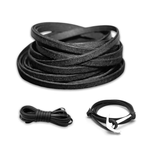 Ceihwa Tira de Cuero Plano 5 MM X 5 M,Cinta Cuero para Pulseras,Tiras de Cuero para Manualidades,Correa Cuero Plana,Cinta de Cuero para Cinturones,Cordones Planos Cuero,Correa Piel para Bolso