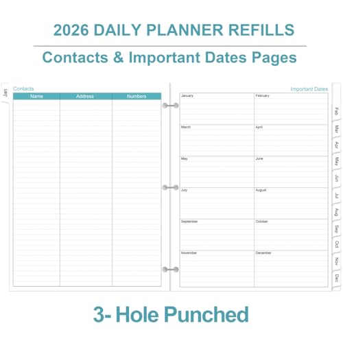 2026 Planner Refill - One Page Per Day, 3-Hole Daily & Monthly Planner Refills, January 2026-December 2026, Prioritized, To-Do List, Notes, Appointment Schedule, Folio Size, 8.5" x 11"