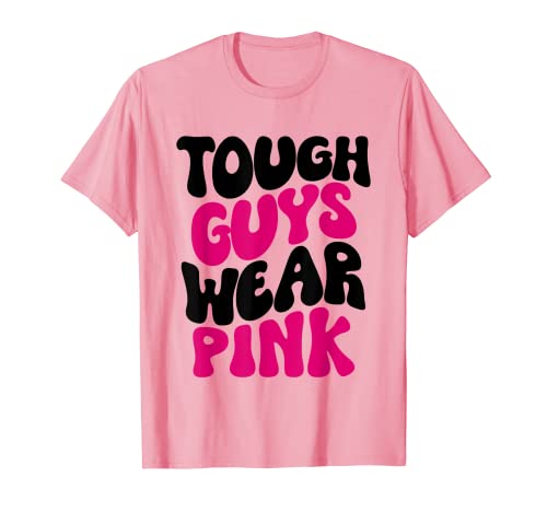 Tough Guys Wear Pink Hombres y niños Retro Groovy Breast Cancer Camiseta