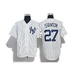 Baseball Uniform Shirt, Yankees Nr. 27 Stanton Fan Version T-Shirt, Herren und Damen Jugend Baseballjacke, jeder Name und Nummer Fan Trikot kann angepasst werden-White1-Women~M