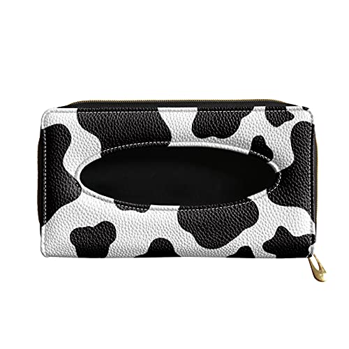Horeset Black White Cow Print Car Tissue Holder,Car Sun Visor Tissue Box Holder,Car Napkin Case,Hanging Paper Towel Clip,PU Leather Backseat Tissue case Holder,Auto Paper Towel Holder