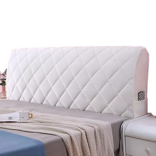 All-Inclusive Kopfteilbezug Bett Kopfteil Abdeckung Elastischer Flanell Bett Kopfteil Hussen Handytasche Dreidimensionale Steppstickerei Einfarbiger Bettkopf-Staubsc Beige- 220cm (86in) Cover
