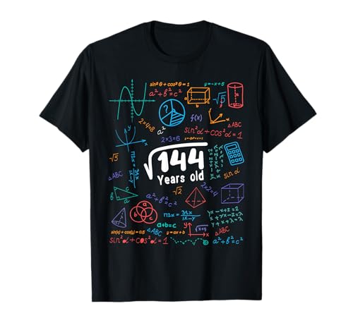 12 Year Old Kids 12th Birthday Gift Math Square Root Of 144 T-Shirt