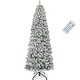 YITAHOME 183cm künstlicher Weihnachtsbaum Schmal Schneebedeckter mit Fernbedienung – vorgeleuchteter Baum mit warmweißer/mehrfarbiger 300 LED-Farbwechselbeleuchtung, ca. 700 Spitzen