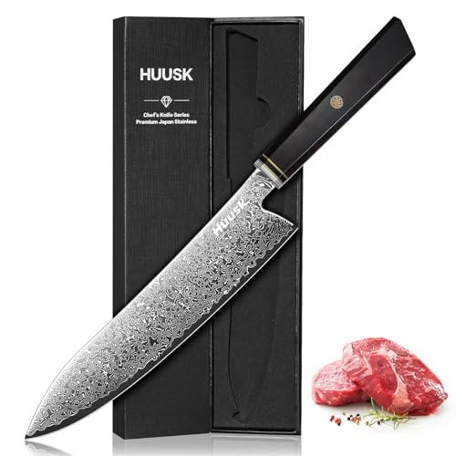 Huusk Damascus Chef Knife 8 Inch, 67-Layers Damascus Kitchen Knives