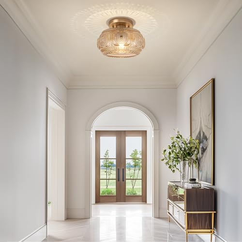 Image of Mid Century Modern Glass Semi Flush Mount Ceiling Light Fixture
