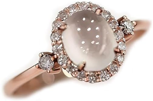 Sdouefos Bohemia Moonstone Ring 14K Rose Gold Plated 925 Sterling Silver Raw Rainbow Moonstone Rings Opal Diamond Ring Transparent Elegant Moonstone Engagement Cocktail Wedding Band Rings Size 6