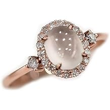 Sdouefos Bohemia Moonstone Ring 14K Rose Gold Plated 925 Sterling Silver Raw Rainbow Moonstone Rings Opal Diamond Ring Transparent Elegant Moonstone Engagement Cocktail Wedding Band Rings Size 8