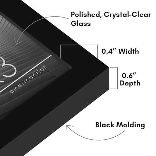 Americanflat 3x3 Picture Frame with Polished Crystal-Clear Glass - Streamline Collection - Thin Border Square Frame for Tabletop Display - Easel Stand Included - Black