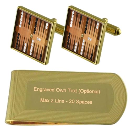Gemelos backgammon tono oro y money clip en set de regalo grabado formal