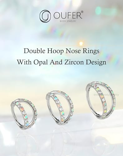 OUFER 20G Nose Rings for Women, 316L Surgical Steel Double Hoop Nose Piercing Jewelry, Opal and CZ Septum Lip Eyebrow Cartilage Conch Rook Helix Tragus Daith Earrings Piercing Jewelry-6/7/8MM2