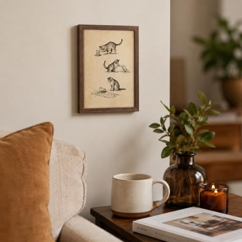 Funny Cat Wall Art, Vintage Mischievous Cat Wood Framed Canvas 8x10 Inch by ZUOOOUI - Used condition - US$14.58