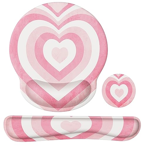 iLeadon Mouse Pad with Wrist Rest Set, Ergonomic Mouse Pad with Non-Slip Base for Computer Home Office Decor, Easy Typing & Pain Relief Mouse Pad Wrist Support, Pink Heart