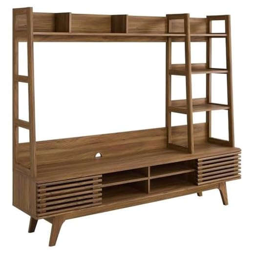 Modway Render Mid-Century Modern TV Stand Entertainment Center, 70", Walnut