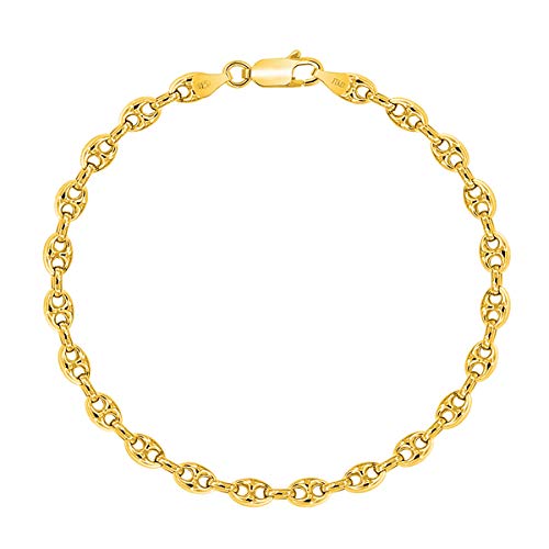 Planetys - Pulsera de Plata de Ley 925 Chapado en Oro 18K Cadena Grano de café 3.2 mm de Ancho
