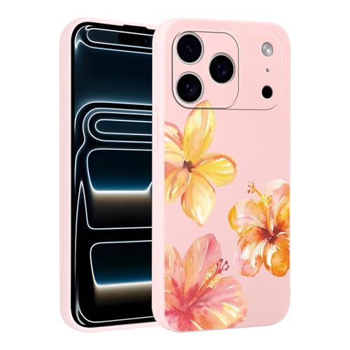 lioscre Cute Hibiscus Spring Flower Phone Case for iPhone 17 Pro Max Case 6.9", Aesthetic Trendy Floral Pattern Shockproof Anti-Scratch Soft Slim Flexible Silicone Pink Funda Cover for Women Girls