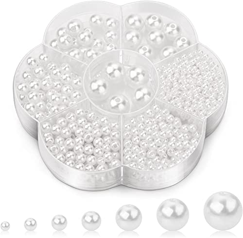 Sawanork 1150 Pcs Round Pearl Beads White Mixed Imitation Pe...