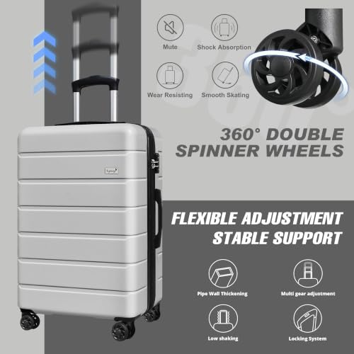 Image of KEYTANG SmileLine 3-Piece Luggage Set Lightweight Hardside Suitcase TSA Lock Spinner Wheels, 20 inch Expandable Carry-On Luggage with Quick Access Front Open Pocket, Bonus Makeup Bag,Silver