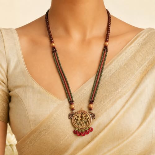 Image of AAKRITI ART CREATIONS Handcrafted Tribal & Wooden Necklace Collection | Dhokra, Ethnic, Brass & Artistic Designs | Royal, Boho & Nomadic-Inspired Statement Jewelry for Women