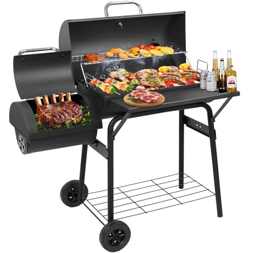Charcoal Grill with Offset Smoker,BBQ Grills with Side Table,Outdoor Cooking with 535 Square Inches,Backyard Camping Picnics, Patio and Parties, Black by DNKMOR by DNKMOR - Used condition - US$89.99