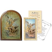 Archangel Michael Wall Art - St Michael The Archangel Prayer Card, The Lords Prayer Card - Antique Style Archangel Michael Wall Plaque - San Miguel Arcangel Cuadro, Catholic Cards Set - 3 Items
