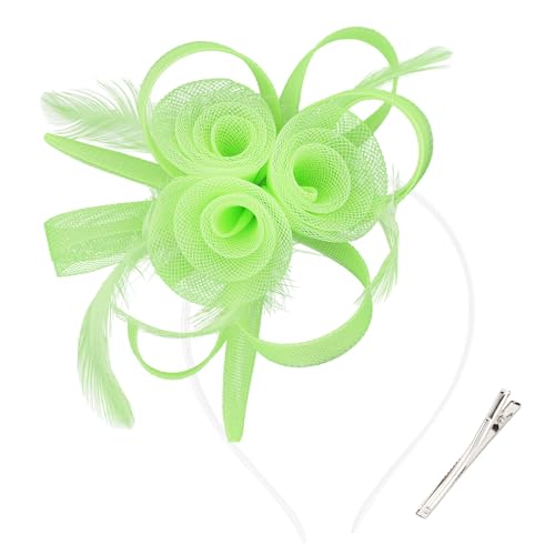 AMCAMI Fascinators Hats with Feather for Women 2025 Derby Hats Small Tea Party Hat with Headband(Champagne)