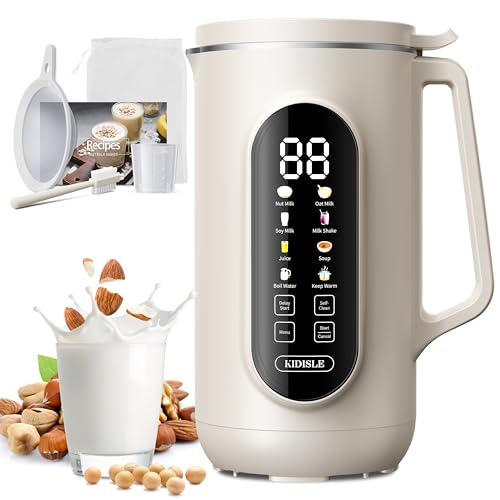 KIDISLE 10-in-1 Nut Milk Maker Machine, 35oz Plant-Based Milk & Soup Machine with 12H Delay Start, Self-Clean, Keep Warm – Soy, Oat, Almond & More, Cream