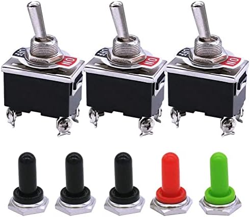 mxuteuk 3pcs Heavy Duty Momentary Rocker Toggle Switch 16A 250V 20A 125V DPDT (ON)/OFF/(ON) 6 Terminal 3 Position + 5pcs Metal Knob Cover Cap Waterproof, 2 Years Warranty Ten-223-5mz-B223