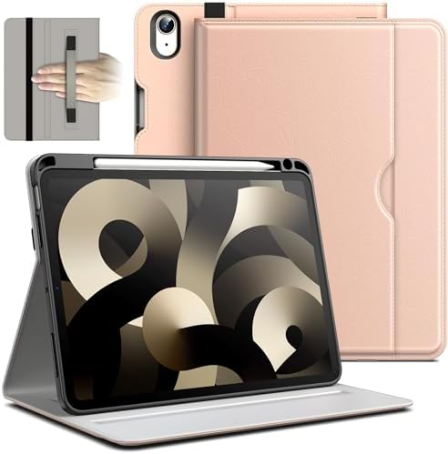 JETech Etui dla iPad Air 5/4 (10,9 Cala, Model 2022/2020, 5e/4e Generatie), PU Skórzana Folio Ochronny Tablet Case z Pencil Uchwyt & Kieszeń, Wiele Kąta Widzenia Oglądanie (Srebrny)