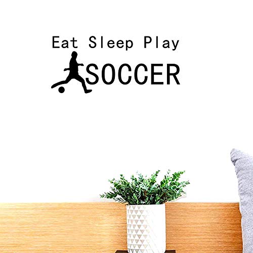 Bibitime Vinyl Silhouette Boy Shoot Football Wall Decal Eat Sleep Play Soccer Quotes Inspirational Sayings English Words Art Lettering Stickers For Teens World Cup Olympics Game Sport Fans Bedroom Dec #TOP25