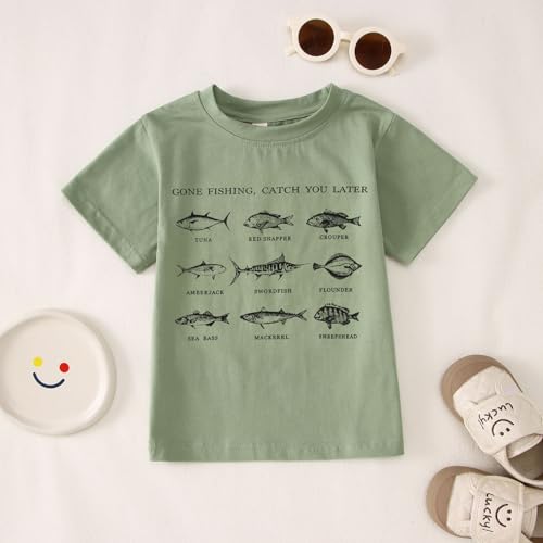 Ritatte Toddler Boy Gone Fishing Shirt Funny Fish Graphic Letter T-Shirt Kids Cute Farm Summer Short Sleeve Tees Tops4