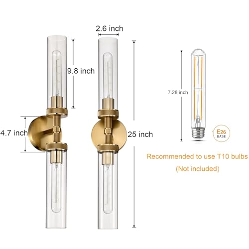 LaLuLa 2-Light Bathroom Vanity Light,Knurled Texture Linear Gold Wall Sconces,Clear Glass Tube Vanity Lighting Fixtures,Modern Wall Mounted Light,Indoor Wall Lights for Living Room,Bedroom,Hallway by LaLuLa - Image 5