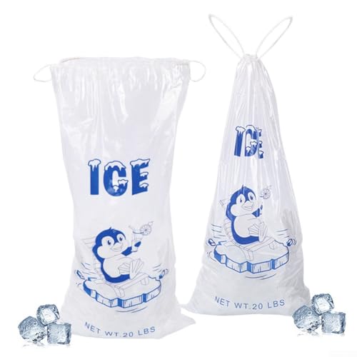 ZWEquipint Bolsa de hielo transparente de 20 libras con cordón de almacenamiento de gran capacidad para bebidas enfriador de cubitos de hielo para eventos de fiesta, viajes (C)