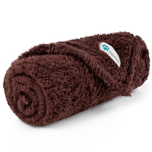 Image of PetAmi Brown Sherpa Fleece Dog Cat Blanket, Small (24x32), Plush Throw Blanket for Small Dogs, Cats, Kittens, Warm, Soft, Reversible, Machine Washable