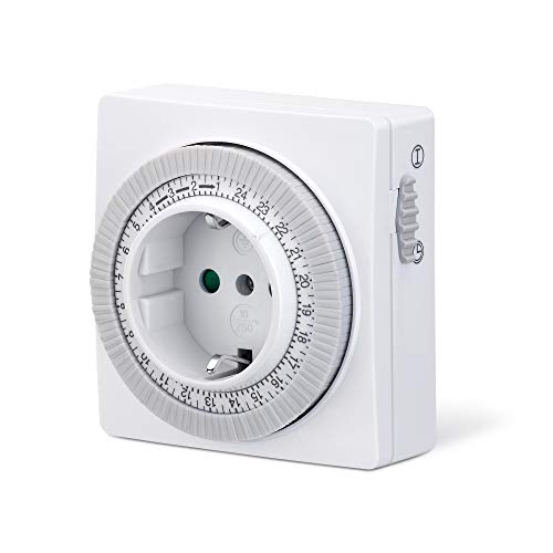 conecto Mechanische Zeitschaltuhr für Steckdose | Schieberegler für Zeitangabe | Schaltknopf für EIN/Auto | 96 Schaltsegmente | 24 Stunden Timer | Schutzklasse IP20 | Kindersicherung | 3500W | weiß